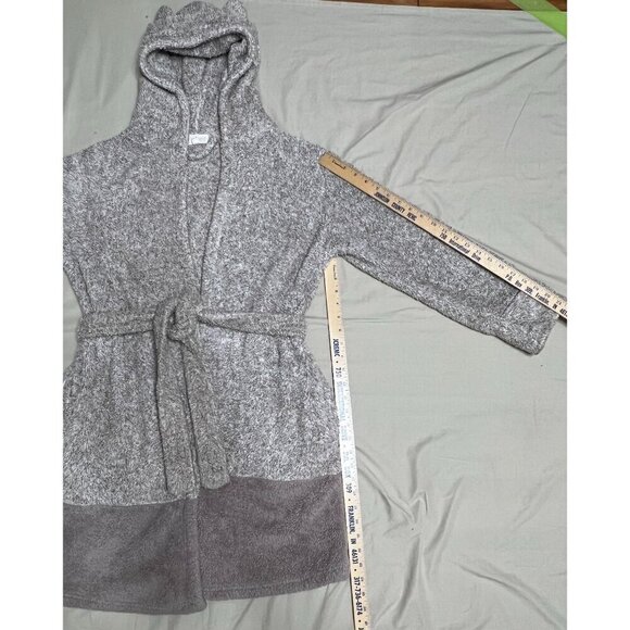 Daydreams Women's Small Medium Hooded Tie-Belt Bathrobe Two-Tone Gray Super Soft - Picture 9 of 14